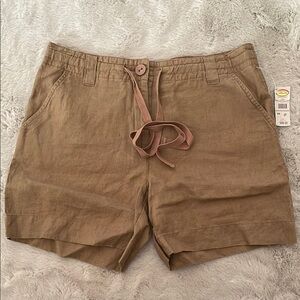 Talbots Linen Shorts with Elastic Waistband Tie Pockets Brown Tan Size 2